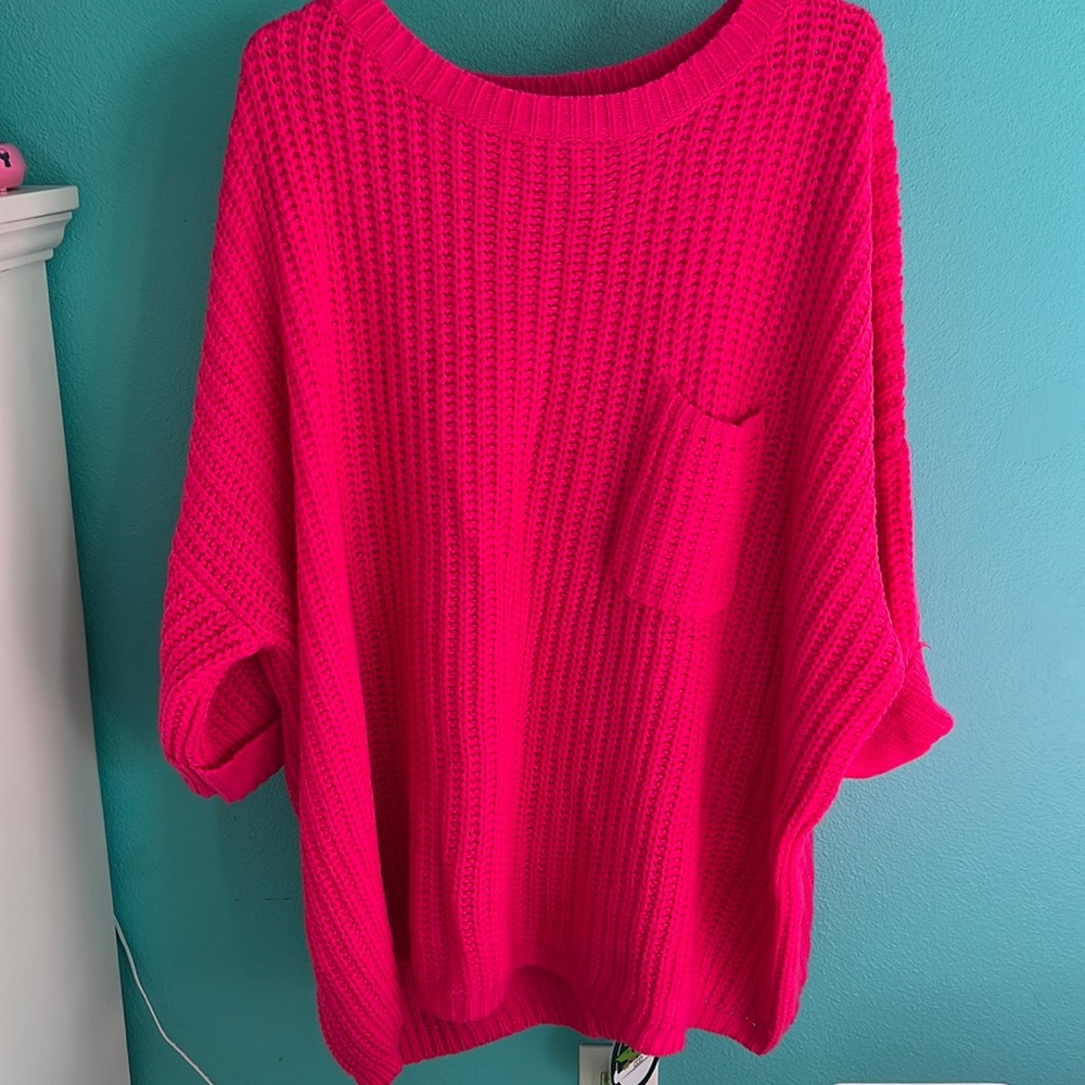 JODIFL Hot Pink Chunky Short Sleeved Sweater